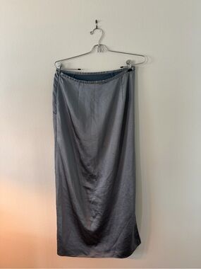 Vintage Satin Maxi Skirt in Slate Gray